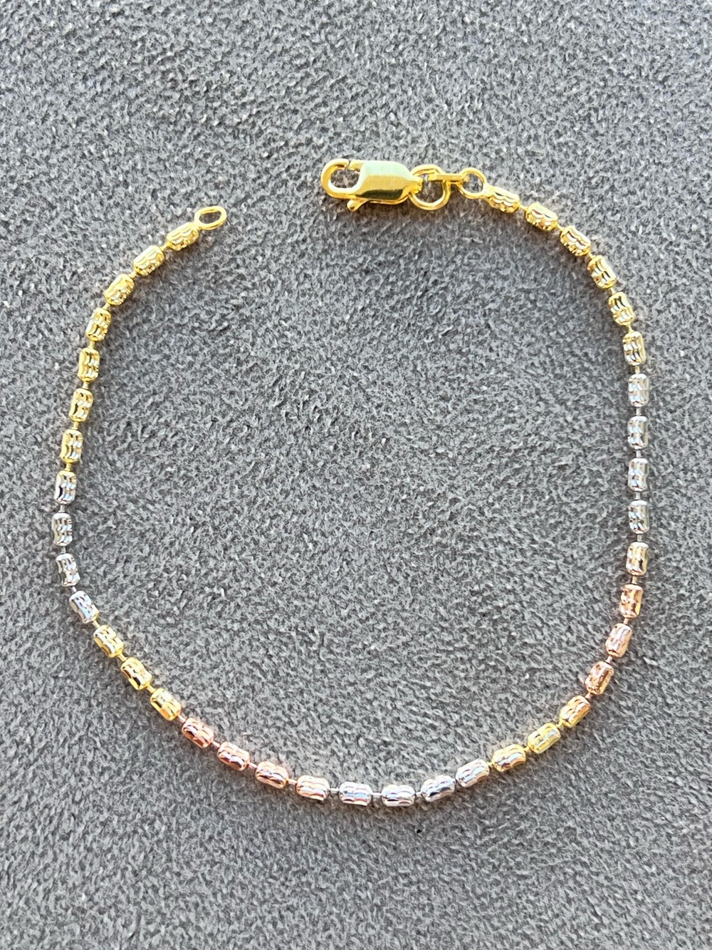 Gold Filled Tri-Tone Ice Barrel Link Bracelet 7”